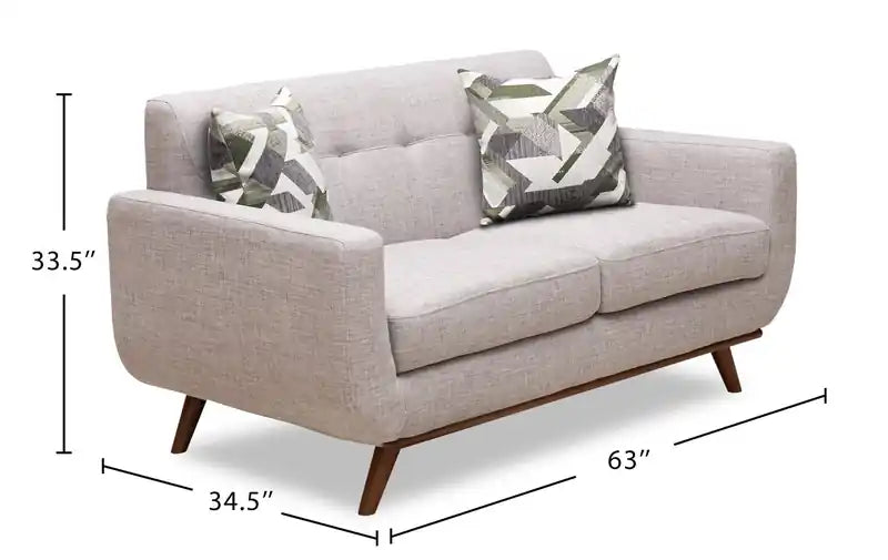 Causeuse en tissu d'aspect lin de 63 po avec pieds en bois et coussins de dossier capitonnés - Gris anthracite