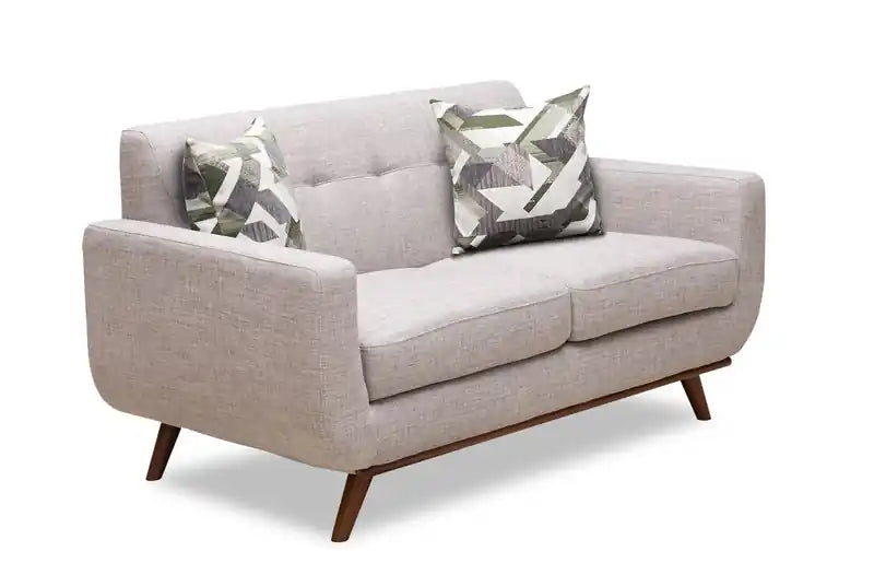 Causeuse en tissu d'aspect lin de 63 po avec pieds en bois et coussins de dossier capitonnés - Gris anthracite