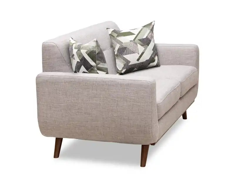 Causeuse en tissu d'aspect lin de 63 po avec pieds en bois et coussins de dossier capitonnés - Gris anthracite