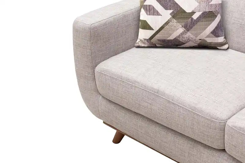 Causeuse en tissu d'aspect lin de 63 po avec pieds en bois et coussins de dossier capitonnés - Gris anthracite