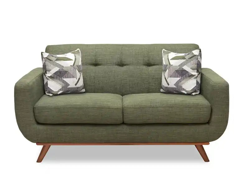 Causeuse en tissu d'aspect lin de 63 po avec pieds en bois et coussins de dossier capitonnés - Gris anthracite