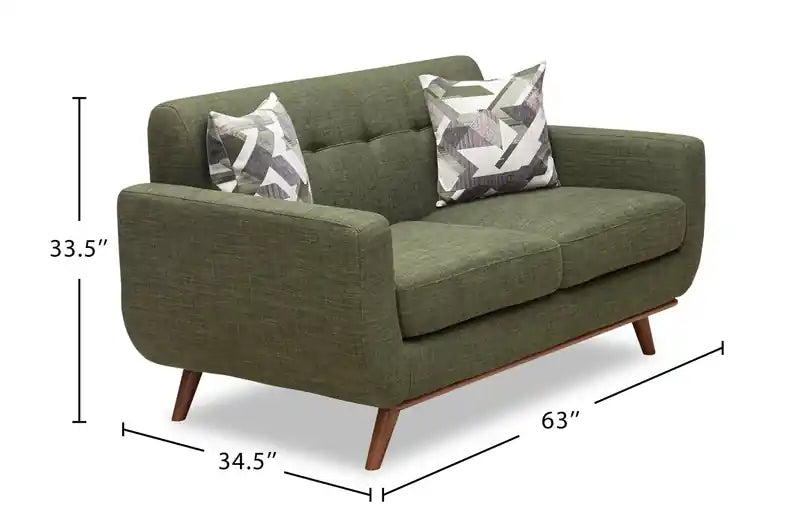 Causeuse en tissu d'aspect lin de 63 po avec pieds en bois et coussins de dossier capitonnés - Gris anthracite