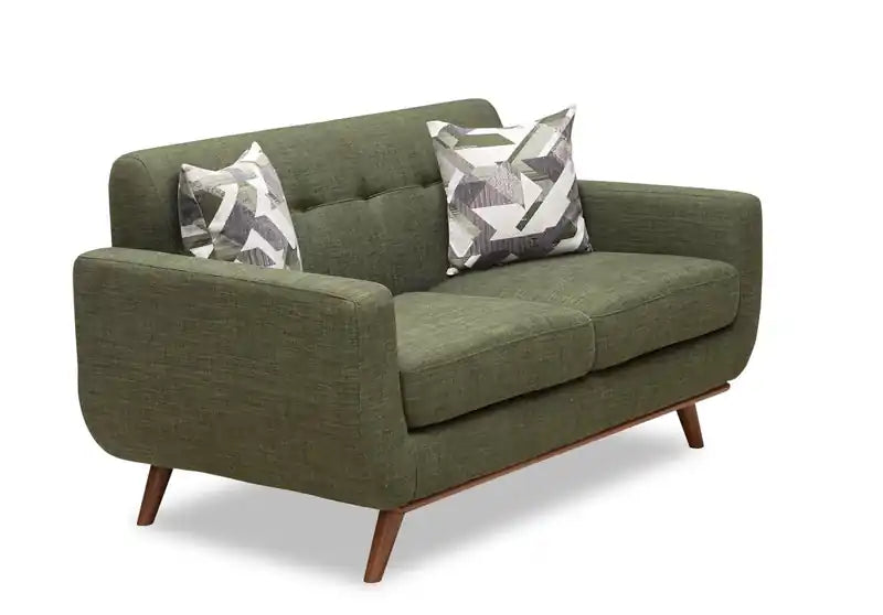 Causeuse en tissu d'aspect lin de 63 po avec pieds en bois et coussins de dossier capitonnés - Gris anthracite