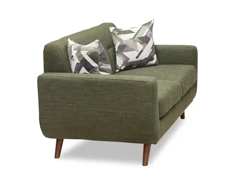 Causeuse en tissu d'aspect lin de 63 po avec pieds en bois et coussins de dossier capitonnés - Gris anthracite