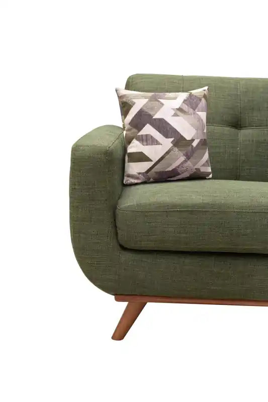 Causeuse en tissu d'aspect lin de 63 po avec pieds en bois et coussins de dossier capitonnés - Gris anthracite