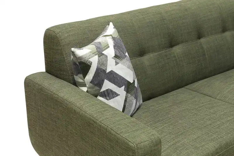 Causeuse en tissu d'aspect lin de 63 po avec pieds en bois et coussins de dossier capitonnés - Gris anthracite