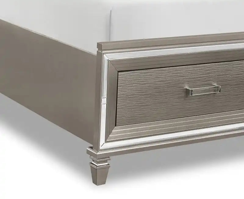 Chambre avec lit de rangement, commode et miroir, LED, Glam