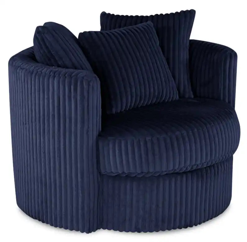 Made in Canada Midi 42 Chenille Fabric Swivel Cuddler Accent Chair - Groove Midnight Blue