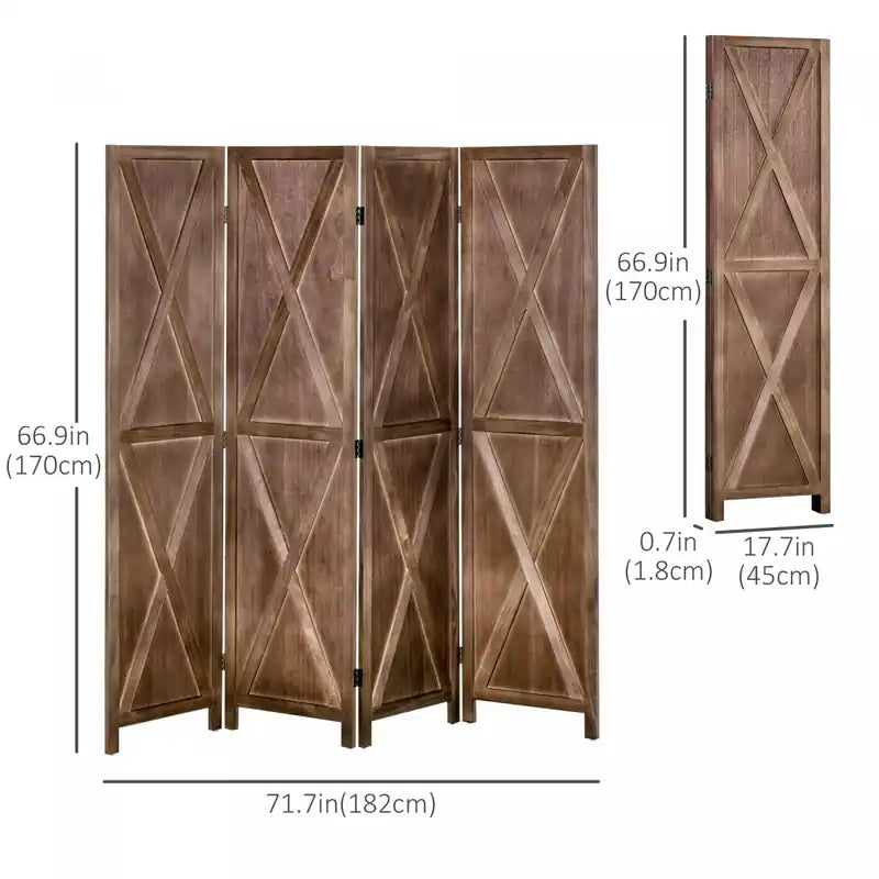 Paravent en bois à 4 panneaux de 1,7 m avec design pliable