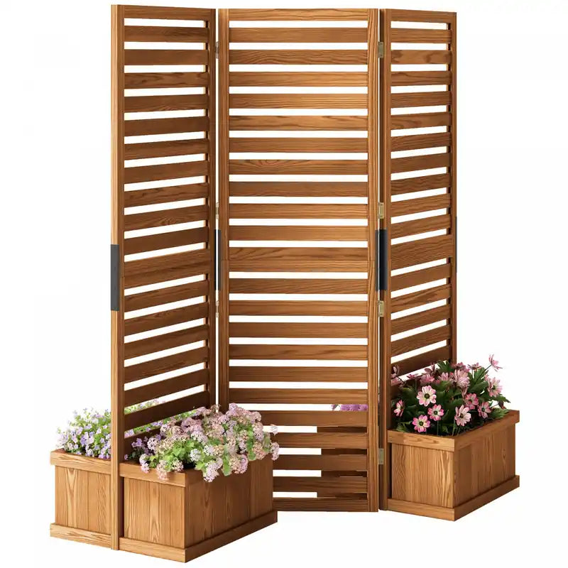 Outsunny Outdoor Privacy Screen With 4 Raised Beds And Drainage Holes