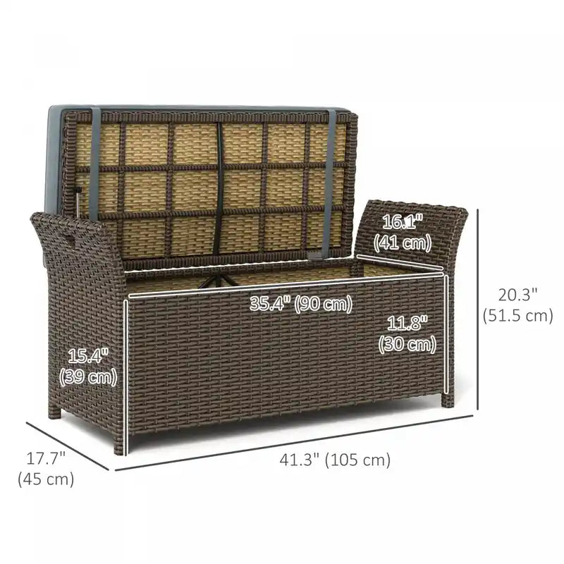 Banc de rangement en osier 2-en-1 pour patio, coffre de rangement 27 gallons, gris foncé