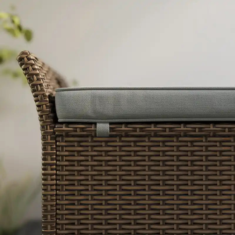 Banc de rangement en osier 2-en-1 pour patio, coffre de rangement 27 gallons, gris foncé