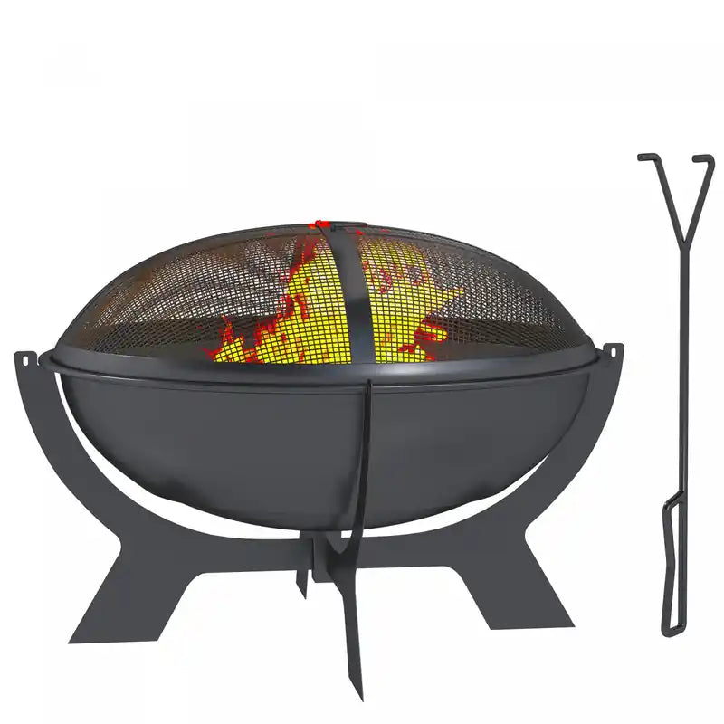 Outsunny Outdoor Round Fire Pit With Lid, Portable Firepit