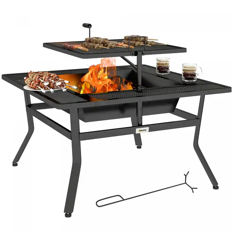 Outsunny Outdoor Fire Pit Firepit With Adjustable Grill Grate Poker
