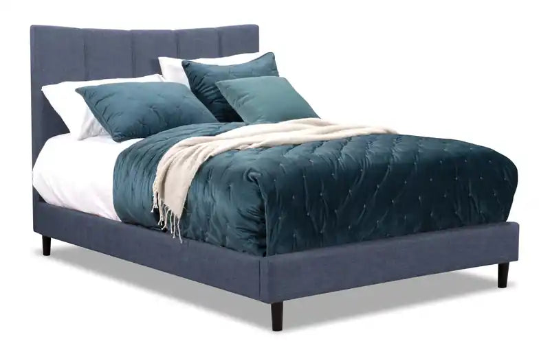 Lit plateforme tapissé en tissu taupe