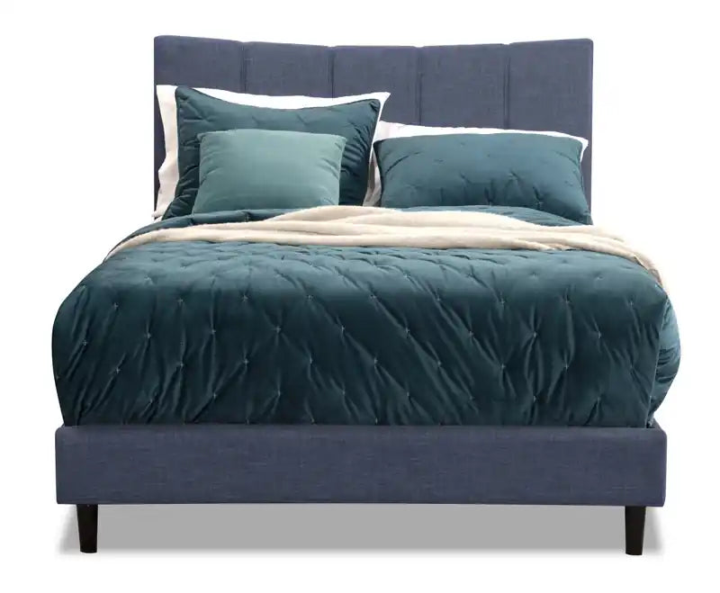 Lit plateforme tapissé en tissu taupe