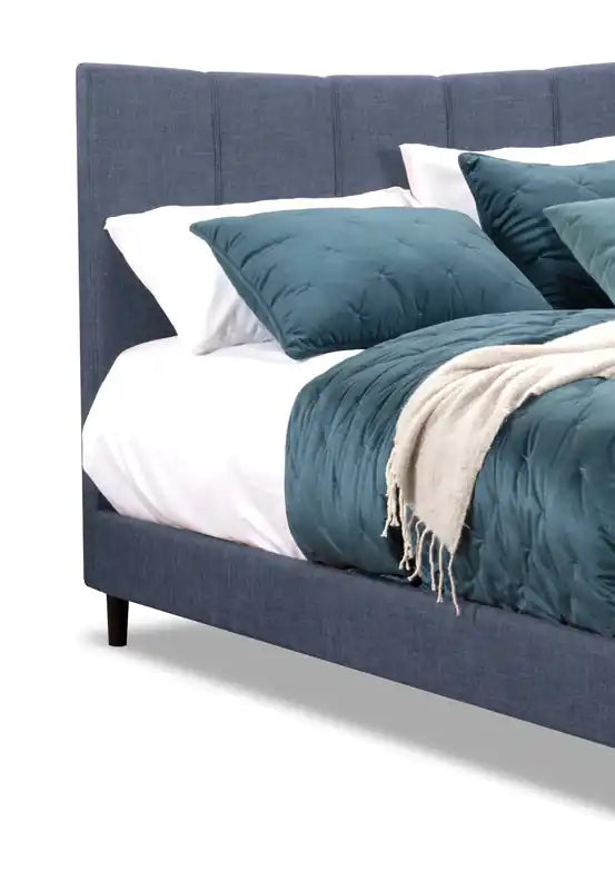 Lit plateforme tapissé en tissu taupe