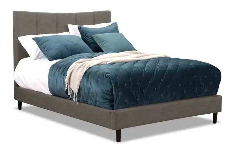 Lit plateforme tapissé en tissu taupe