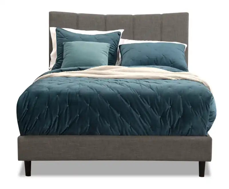 Lit plateforme tapissé en tissu taupe