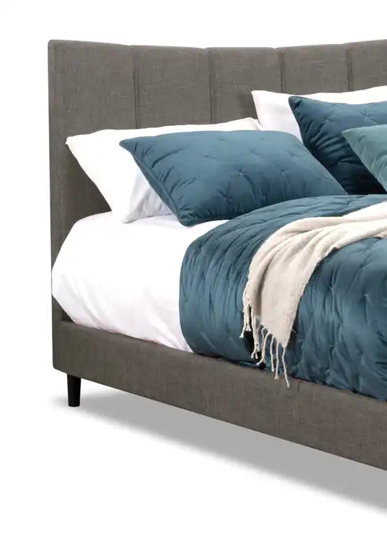 Lit plateforme tapissé en tissu taupe