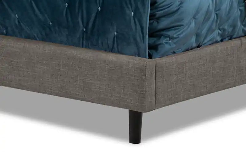 Lit plateforme tapissé en tissu taupe