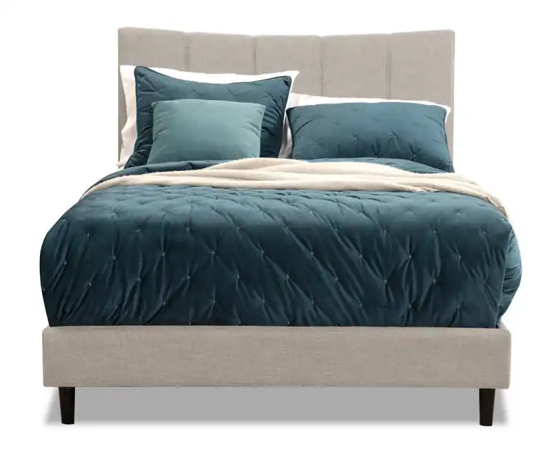 Lit plateforme tapissé en tissu taupe