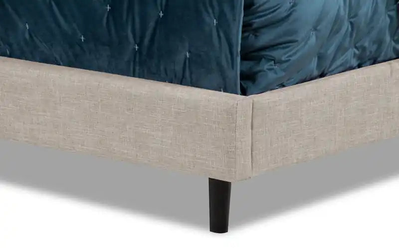 Lit plateforme tapissé en tissu taupe