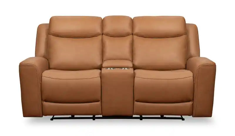 Causeuse inclinable électrique en cuir véritable 79 po avec appuie-têtes électriques