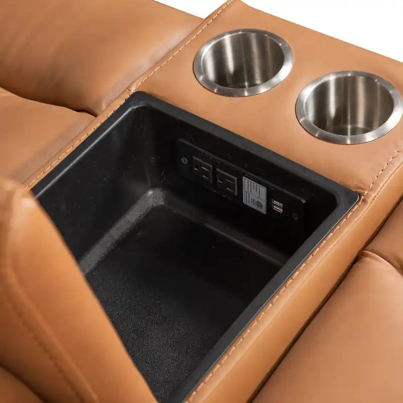 Causeuse inclinable électrique en cuir véritable 79 po avec appuie-têtes électriques