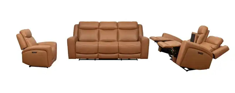 Causeuse inclinable électrique en cuir véritable 79 po avec appuie-têtes électriques