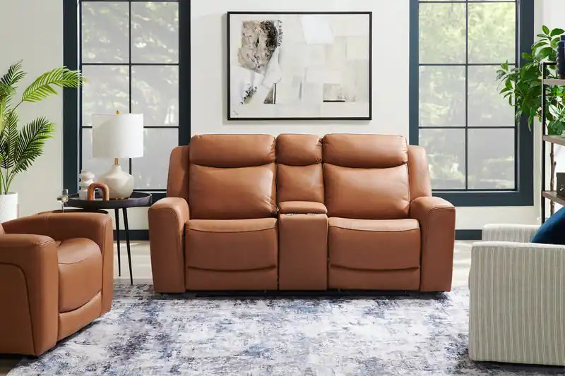Causeuse inclinable électrique en cuir véritable 79 po avec appuie-têtes électriques