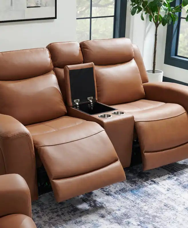 Causeuse inclinable électrique en cuir véritable 79 po avec appuie-têtes électriques