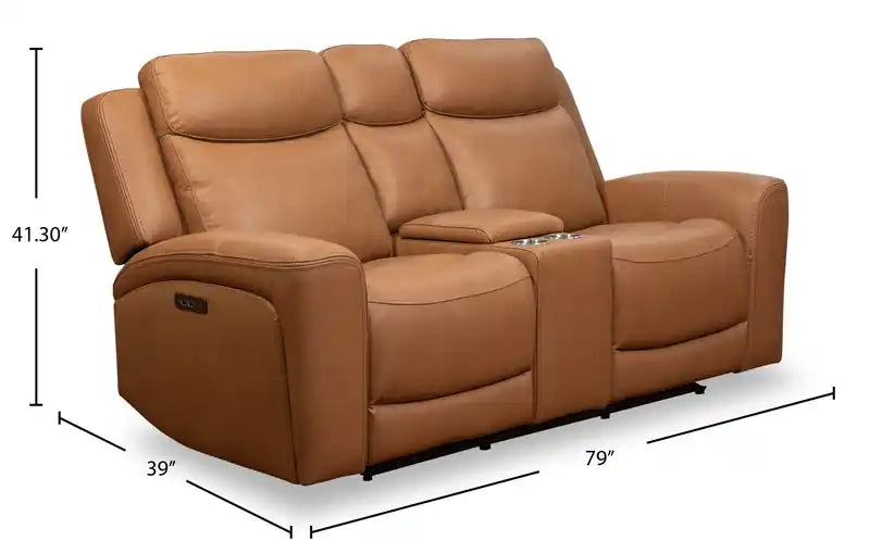 Causeuse inclinable électrique en cuir véritable 79 po avec appuie-têtes électriques