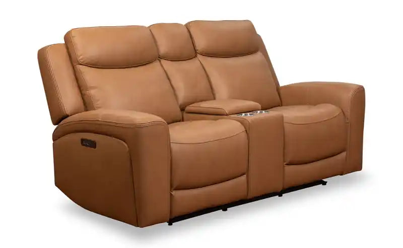 Causeuse inclinable électrique en cuir véritable 79 po avec appuie-têtes électriques