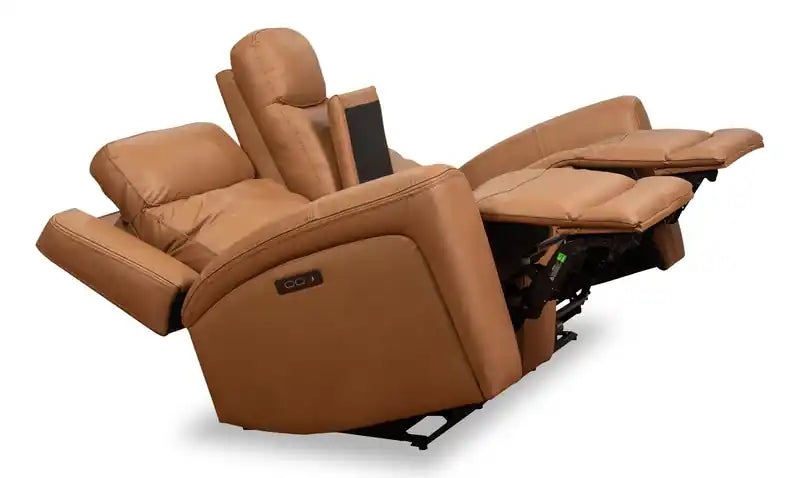Causeuse inclinable électrique en cuir véritable 79 po avec appuie-têtes électriques
