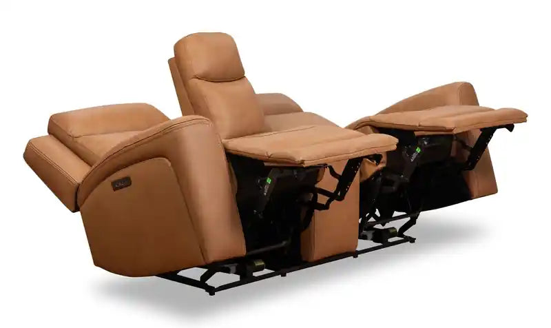Causeuse inclinable électrique en cuir véritable 79 po avec appuie-têtes électriques