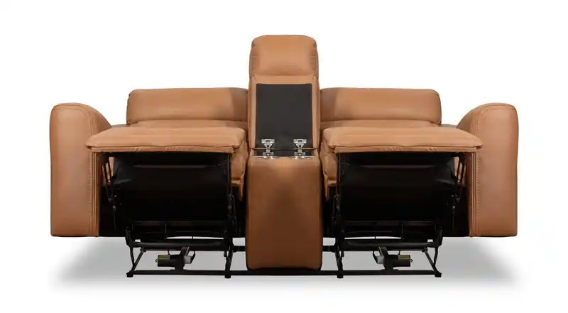 Causeuse inclinable électrique en cuir véritable 79 po avec appuie-têtes électriques
