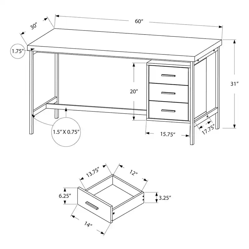 Bureau de 60 avec 3 tiroirs