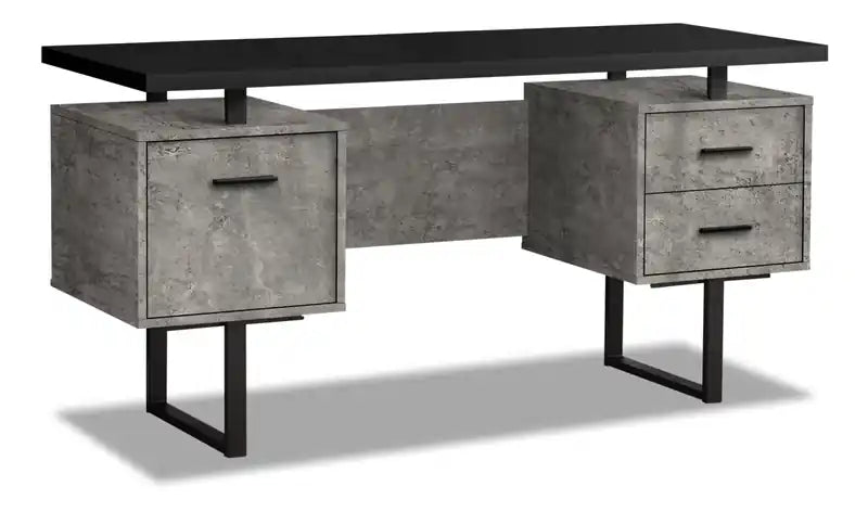Teagan 60 Reversible Office Desk with 3-Drawers - Grey Concrete-Look