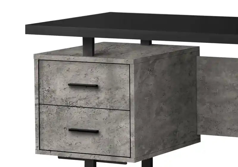 Bureau réversible de 152 cm avec 3 tiroirs – Effet béton gris