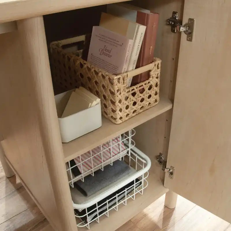 Bureau d'ordinateur commercial 59,06" avec 3 tiroirs et armoire - Érable naturel