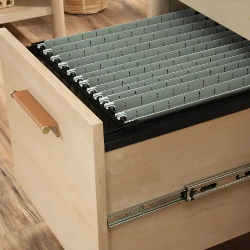Bureau d'ordinateur commercial 59,06" avec 3 tiroirs et armoire - Érable naturel