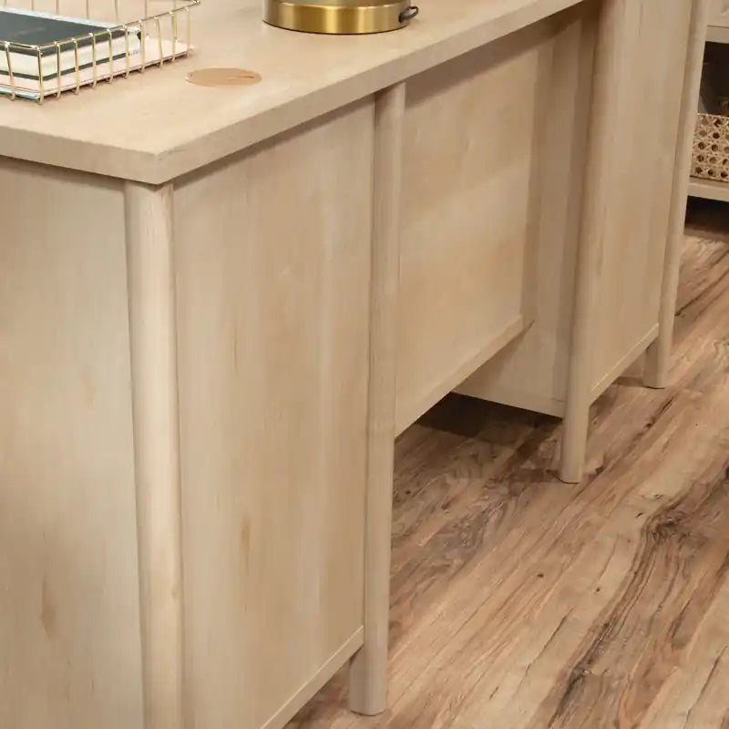 Bureau d'ordinateur commercial 59,06" avec 3 tiroirs et armoire - Érable naturel