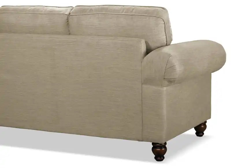 Canapé en tissu chenille 93 po avec garniture cloutée et pieds en bois tournés